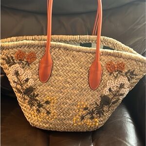 Zara Tote with leather straps and flower embroidery